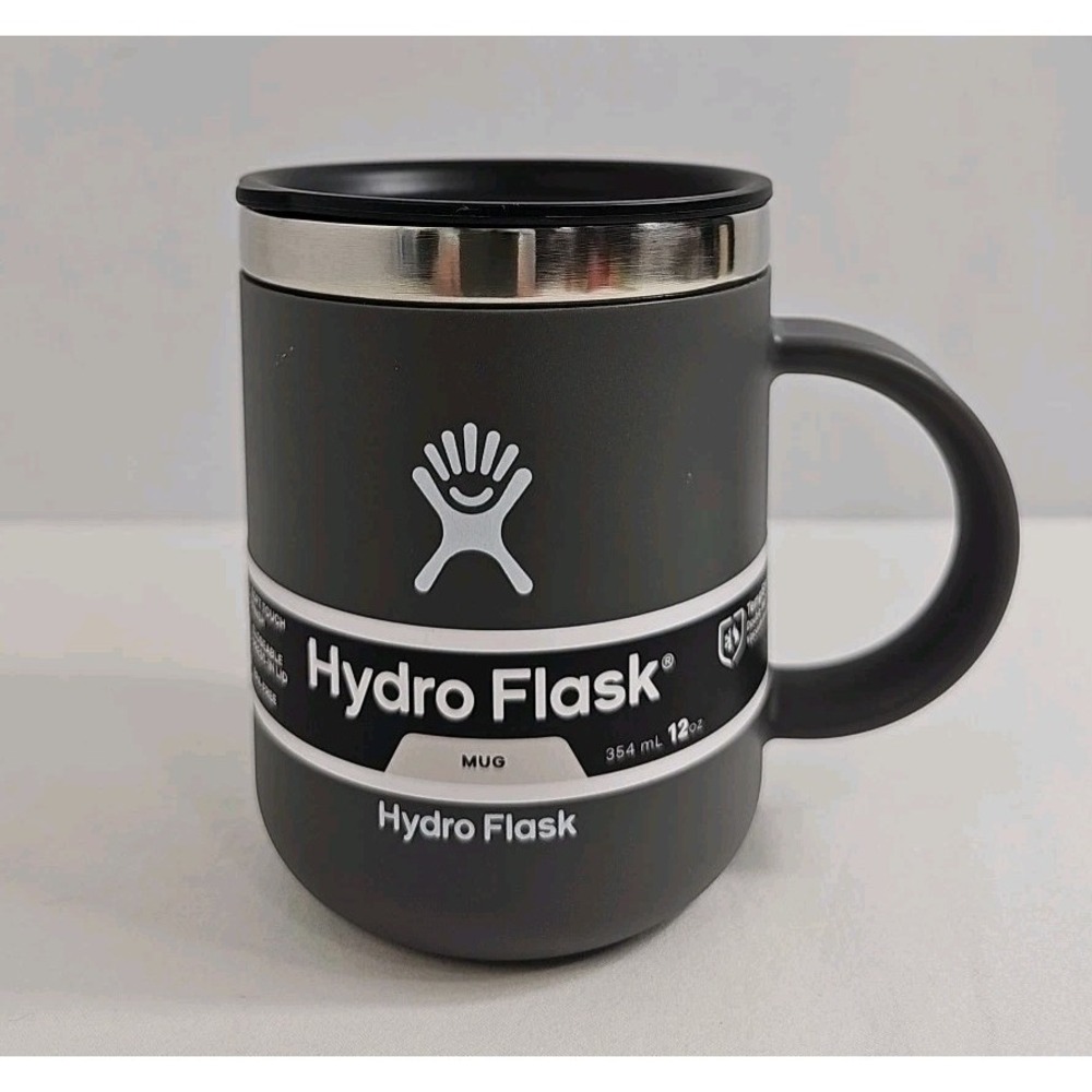 Brand New Hydro Flask 12oz‎ Stainless Steel Travel Mug Black with Lid & Handle
